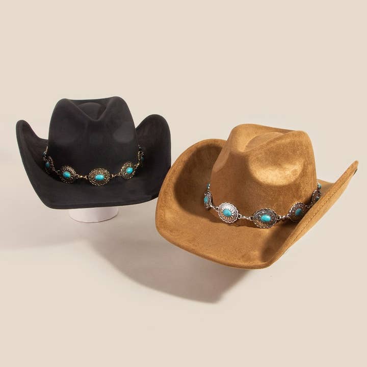 Anarchy Street - Vente Chapeau en feutre - femme - Chapeau de cowboy western avec bandeau de pierres ovales turquoises2