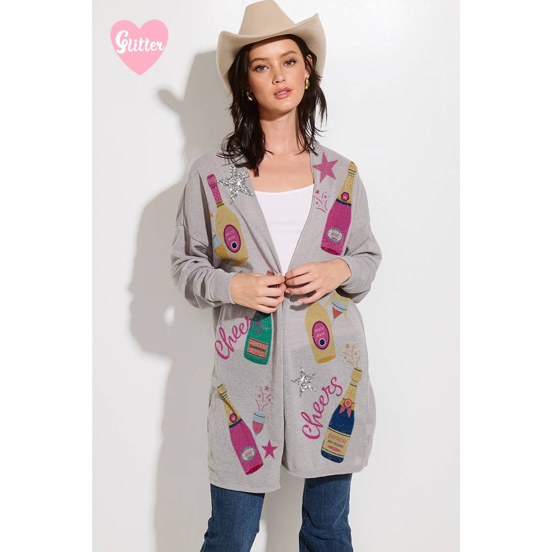 Phil Love - Wholesale Cardigan - Dames - Holiday Cheers Gebreid vest met glitterprint9