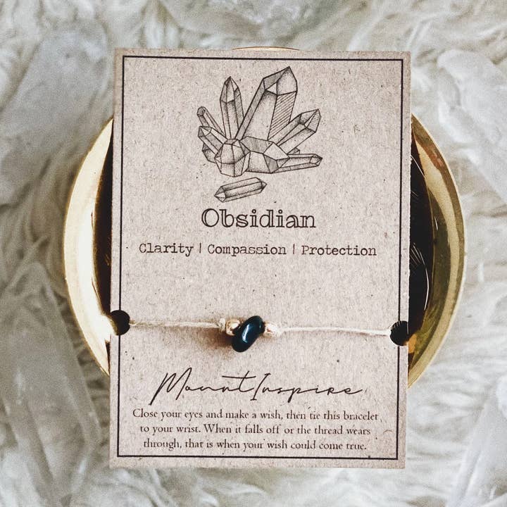 Obsidian Crystal Wish Bracelet with Hemp Cord & Gold Beads for wholesale by MountInspire Ltd.