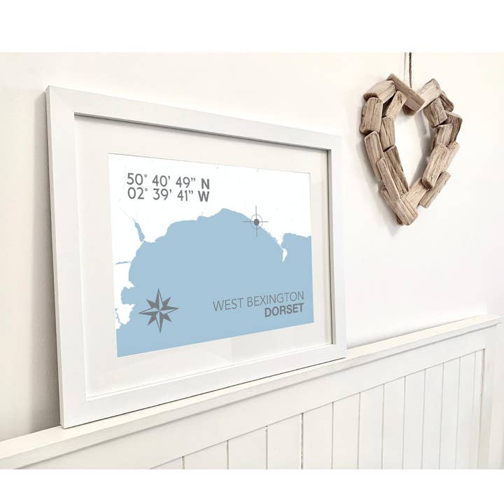 West Bexington Coastal Map Print for wholesale by SeaKisses