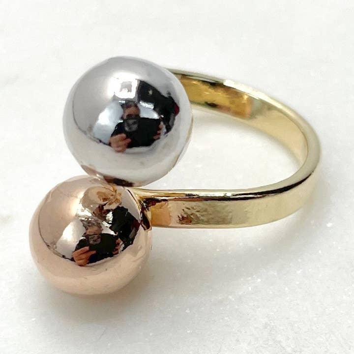 18 k guld fylld tre ton dubbel boll justerbar Ring för wholesale av Luxus Accessories