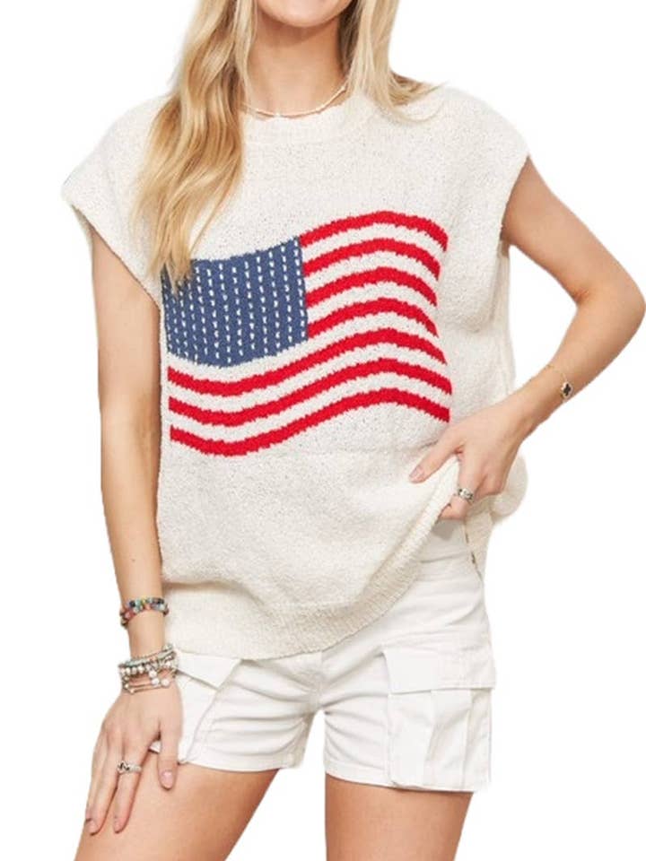 Sleeveless American Flag Kint Top for wholesale by Vanilla Monkey