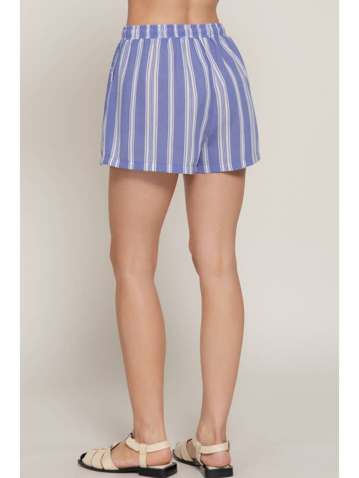 Active Basic | Active USA - Wholesale Shorts - Women's - Elastic Waist Band Detail Stripe Printed Linen Effect Shorts