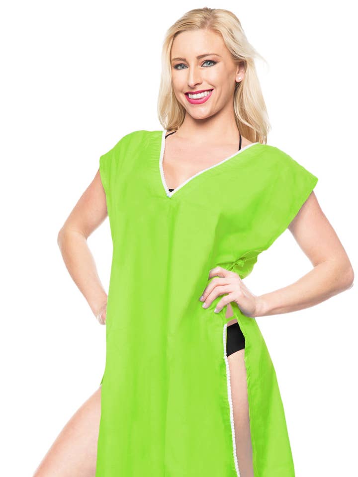 LA LEELA Women Short Swim CoverUp XL-XXL Ivy Green-AC119 for wholesale by LA LEELA \ HAPPY BAY
