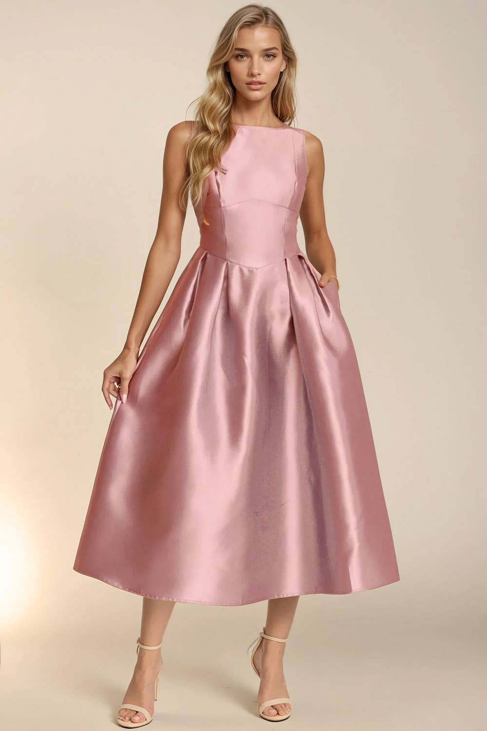 Maniju – Engroshandel Kjole - Dame – Taffeta midi-kjole med lommer8