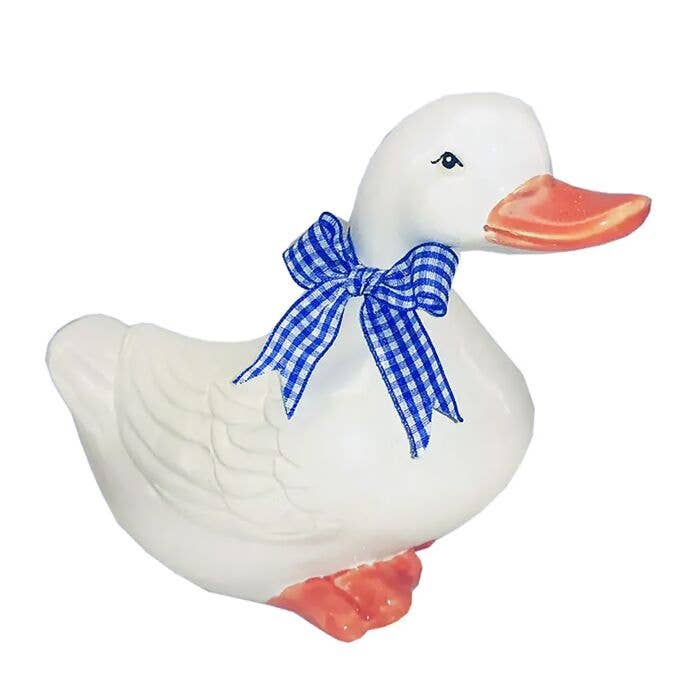 STP - Wholesale Decorative Figurine - White Goose with Blue Bow Large Ceramic Figurine