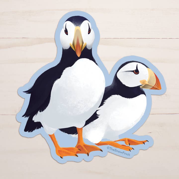 Pegatina de pareja de frailecillos cornudos || Vinilo impermeable para venta al por mayor de The Snow Finch