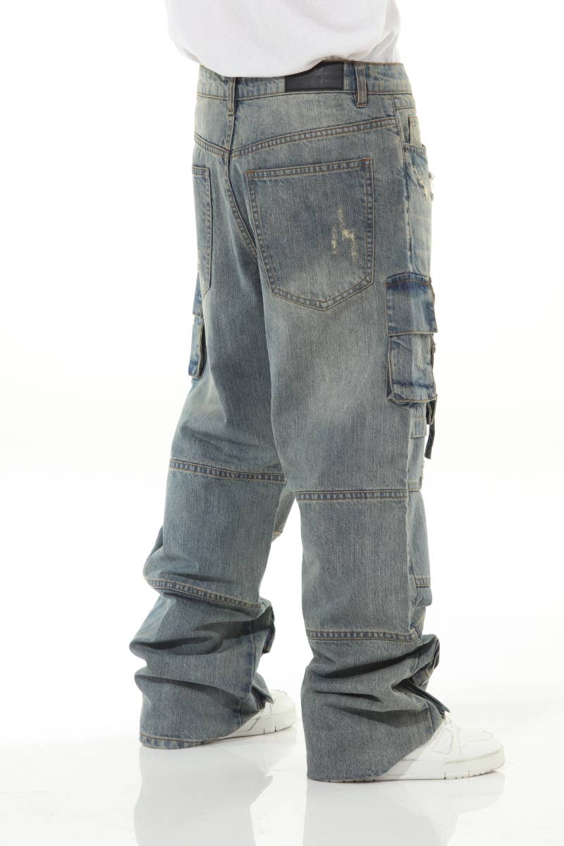 Stylo - Wholesale Jeans - Men's - Khaki Buckled Baggy11