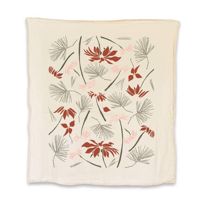 Poinsettia + Pine Kitchen Tea Towel / NATURAL for wholesale by June & December