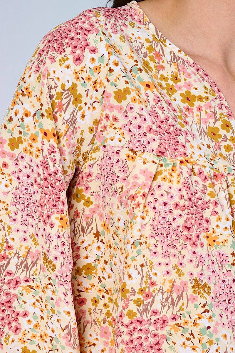 ROUSSEAU - Wholesale Blouse - Women's - LONG SLEEVES V-NECK FLORAL BLOUSE3