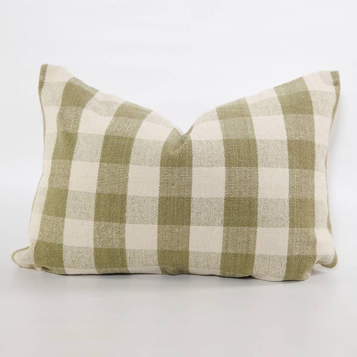 Cozy Prairie Linens Co. - Wholesale Throw Pillow Cover - Signature Woven Olive Green Gingham Pillow Cover