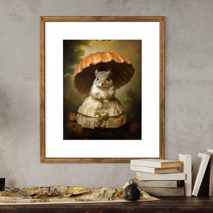 Salty Alyce - Wholesale Art Print - Lady Squirrel With Mushroom Art Print 41AS