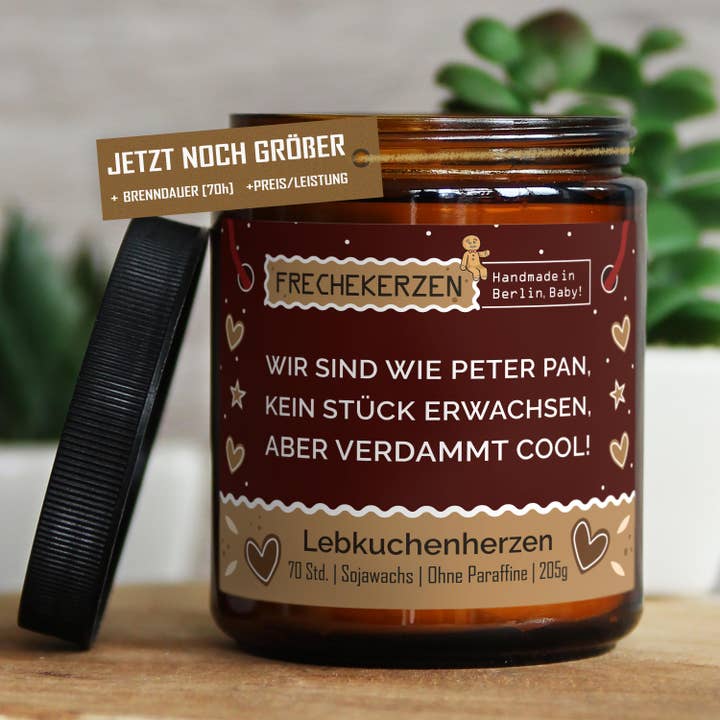 Funny Scented Candle | we are like Peter Pan, not a bit grown up for wholesale by mysoy® Duftkerzen-Manufaktur