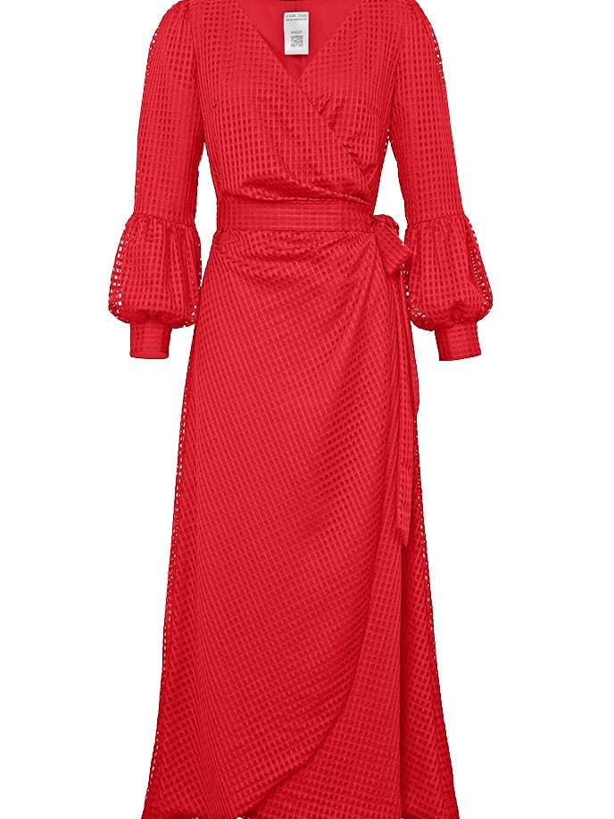 Vestido Chic Star Plus Size em renda xadrez em renda em vermelho 052524 por atacado de CHIC STAR