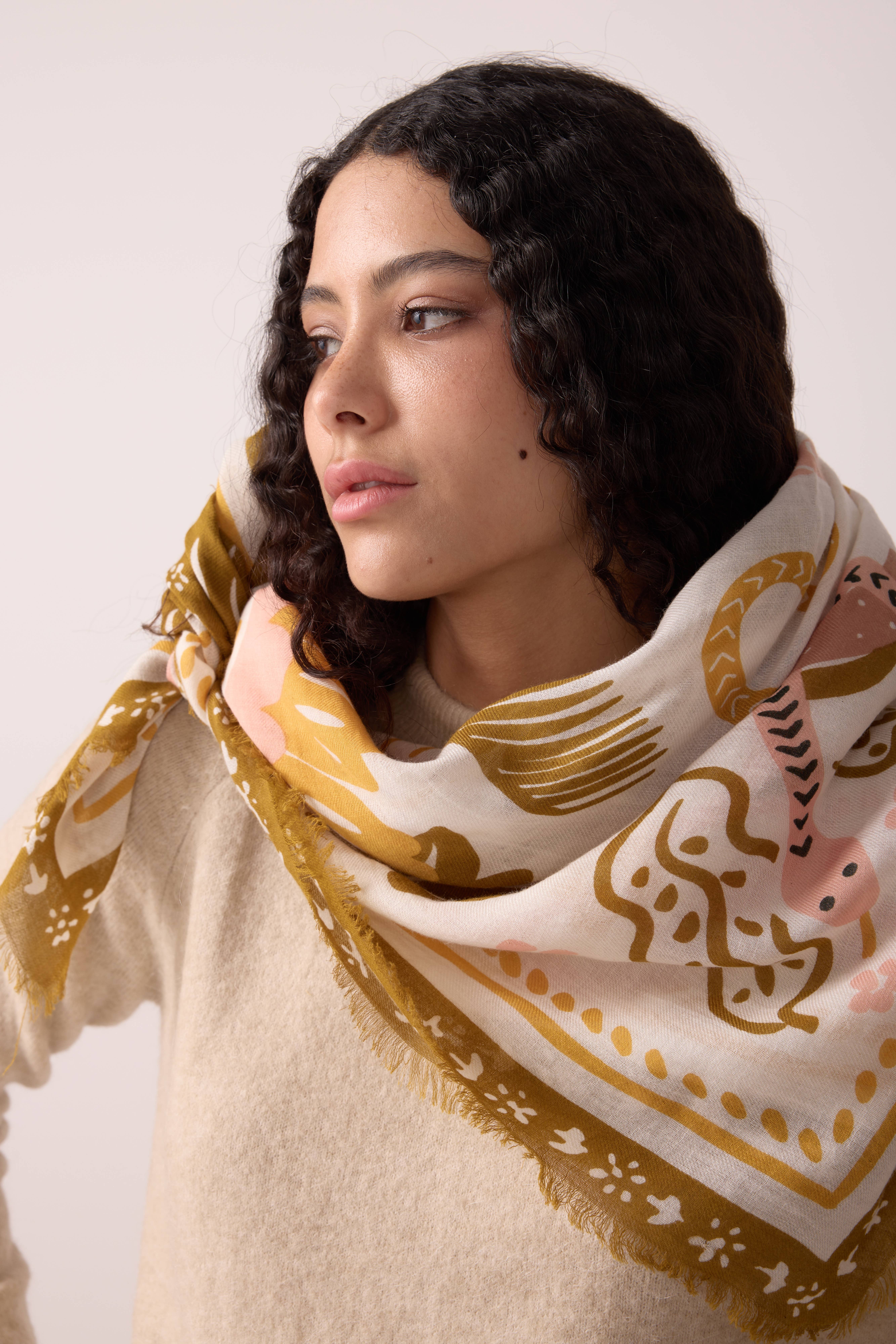 Maradji - Wholesale Head Scarf - Women's - WOOL SCARF TIGER IN THE PALMERAIE BRONZE2