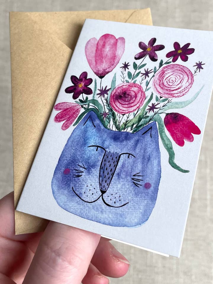 Minikort: Kattansikte Vas med Blommor för wholesale av Dariia Dziuba