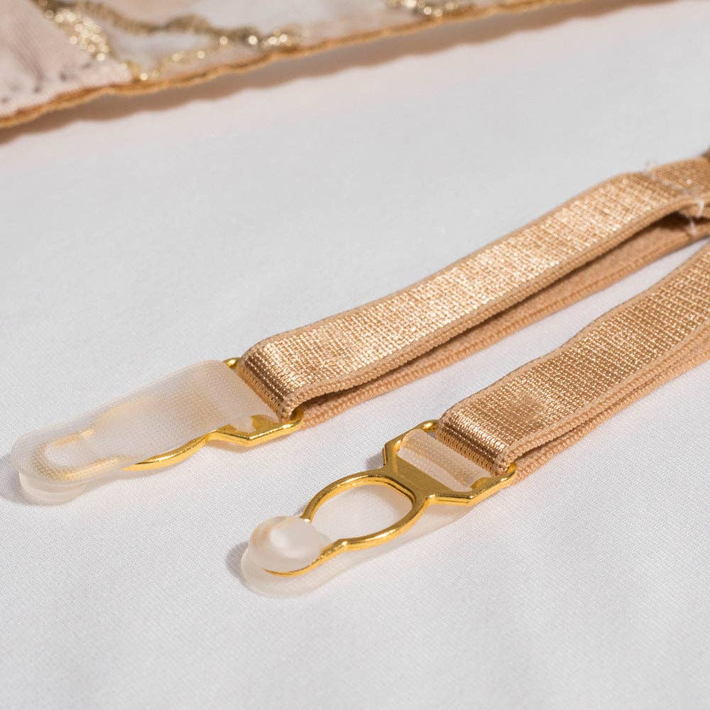 Sweetkama – Lingerie - Mulher por atacado – Conjunto de Lingerie Sweetkama com Cinta-Liga e Sutiã Nude Transparente10