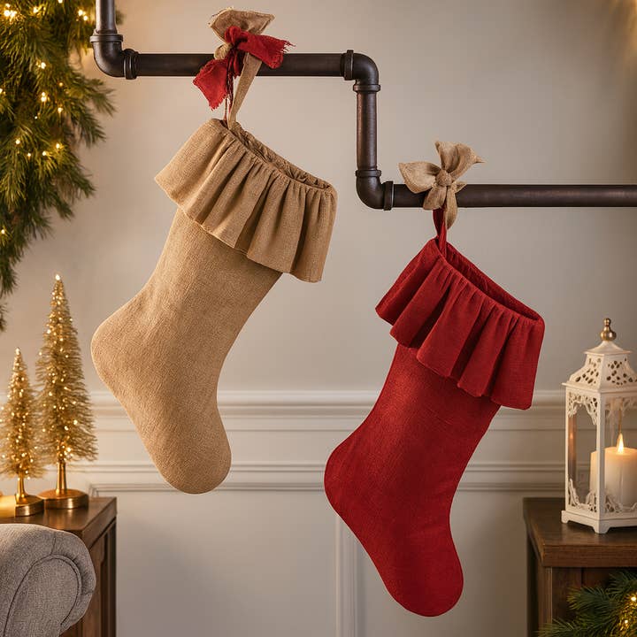Fennco Styles - Wholesale Holiday Stocking - Ruffle Burlap Festive Christmas Stocking1