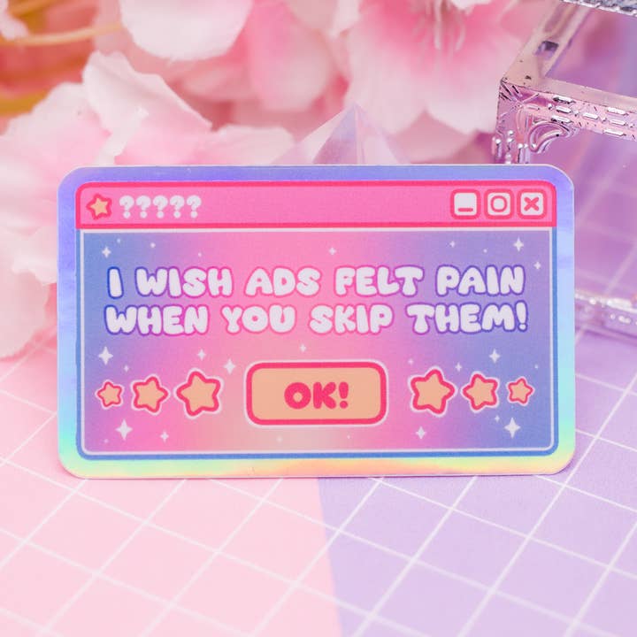 Funny pastel aesthetic holographic vinyl sticker for wholesale by Moonlume