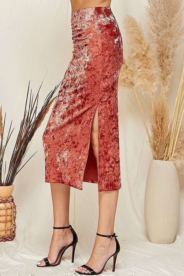 Heart & Hips – wholesale Skirt – Women’s – BV46972 - WAIST RUCHED CRUSHED VELVELT MIDI SKIRT10