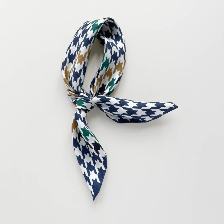 Navy Heritage Houndstooth Silk Scarf – 65cm Hand-Rolled Unisex Square for wholesale by LuluLane