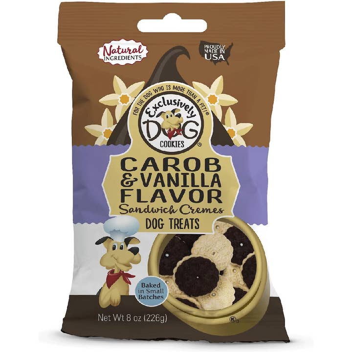 King Wholesale Pet Goods - Wholesale Pet Treats - Dog - EXCLUSIVELY PET Sandwich Cremes Carob & Vanilla 8oz