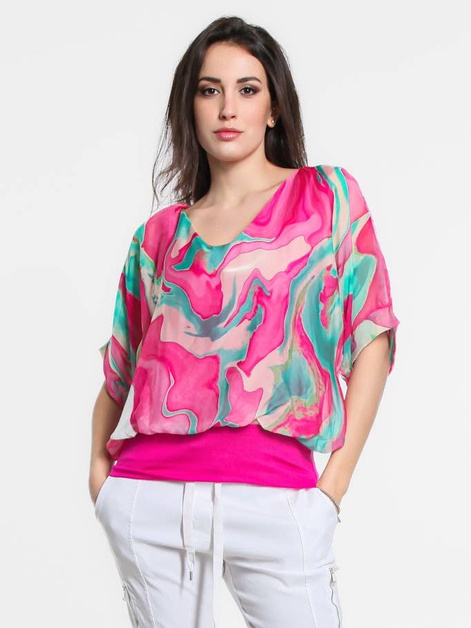Abella Swirl Band Waist Top (BSS217W) for wholesale by TINA Stephens Italy/Tees By Tina