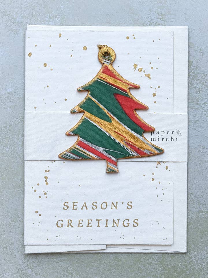 Ornament Greeting Card Tree Festive Paper Mirchi for wholesale by Notes & Queries, Inc.