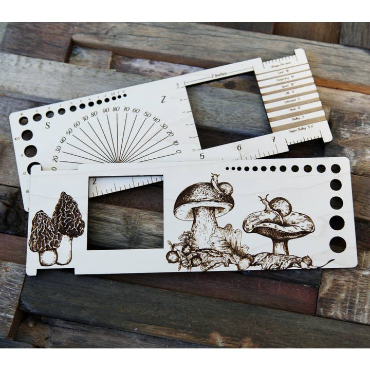 Mushroom: 2" Gauge Swatch Ruler, Needle, Twist, Yarn Gauge for wholesale by Sunrise Grove