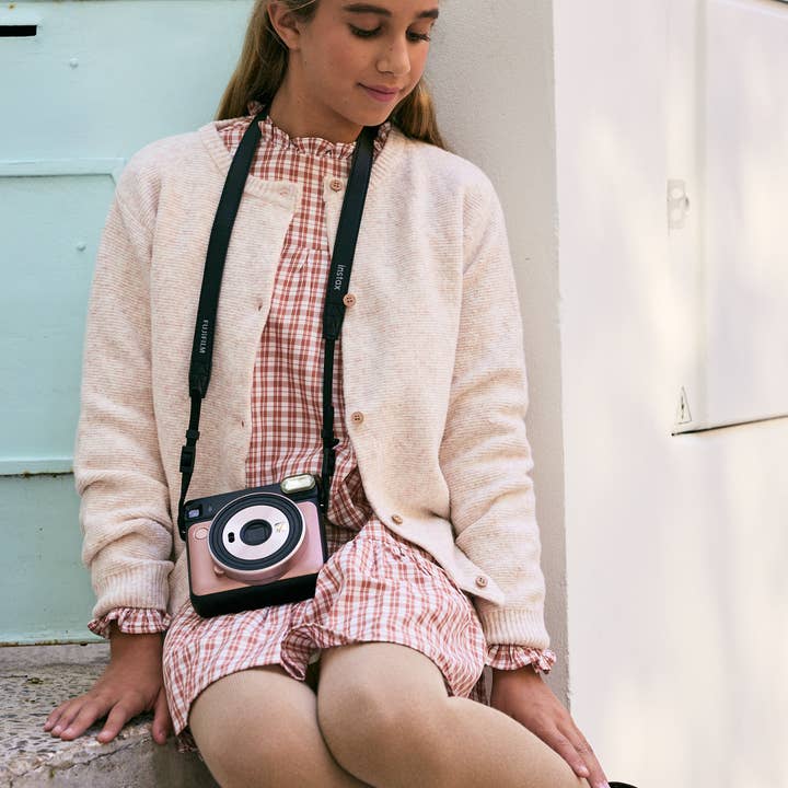 Dadati - Wholesale Dress - Kids - Orange-white checkered dress with long puffed sleeves9