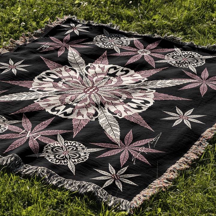 Sean Martorana - Wholesale Throw Blanket - IVI Cannabis and Poppy Floral Jacquard Woven Blanket4