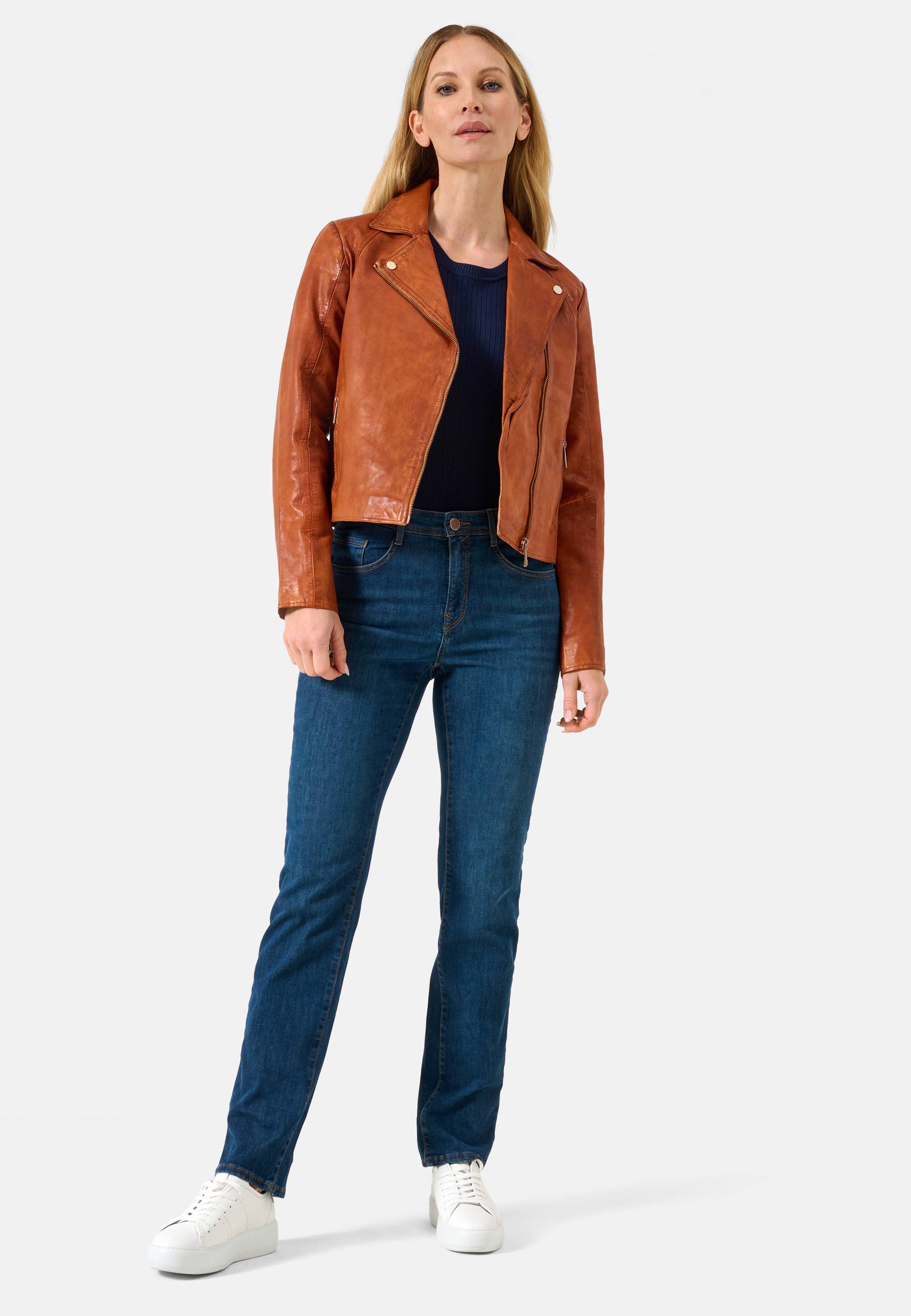 Ricano - Venta al por mayor Chaqueta de cuero - Mujer - Chaqueta biker de cuero de cordero para mujer Antonia con cuello de solapa1