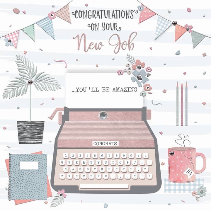 Cartão de Trabalho, Feito à Mão - Detalhes em Azul e Ouro Rosa por atacado de The Handcrafted Card Company