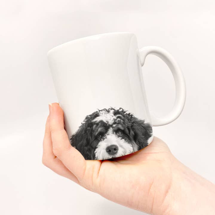 Peeking Bernedoodle Mug for wholesale by Perkie Prints