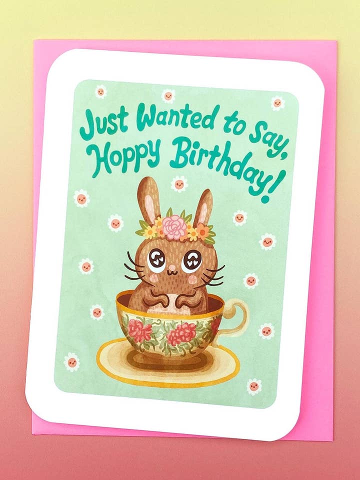 Hoppy Birthday Bunny Teacup - Funny Bunny Card for wholesale by My Zoetrope
