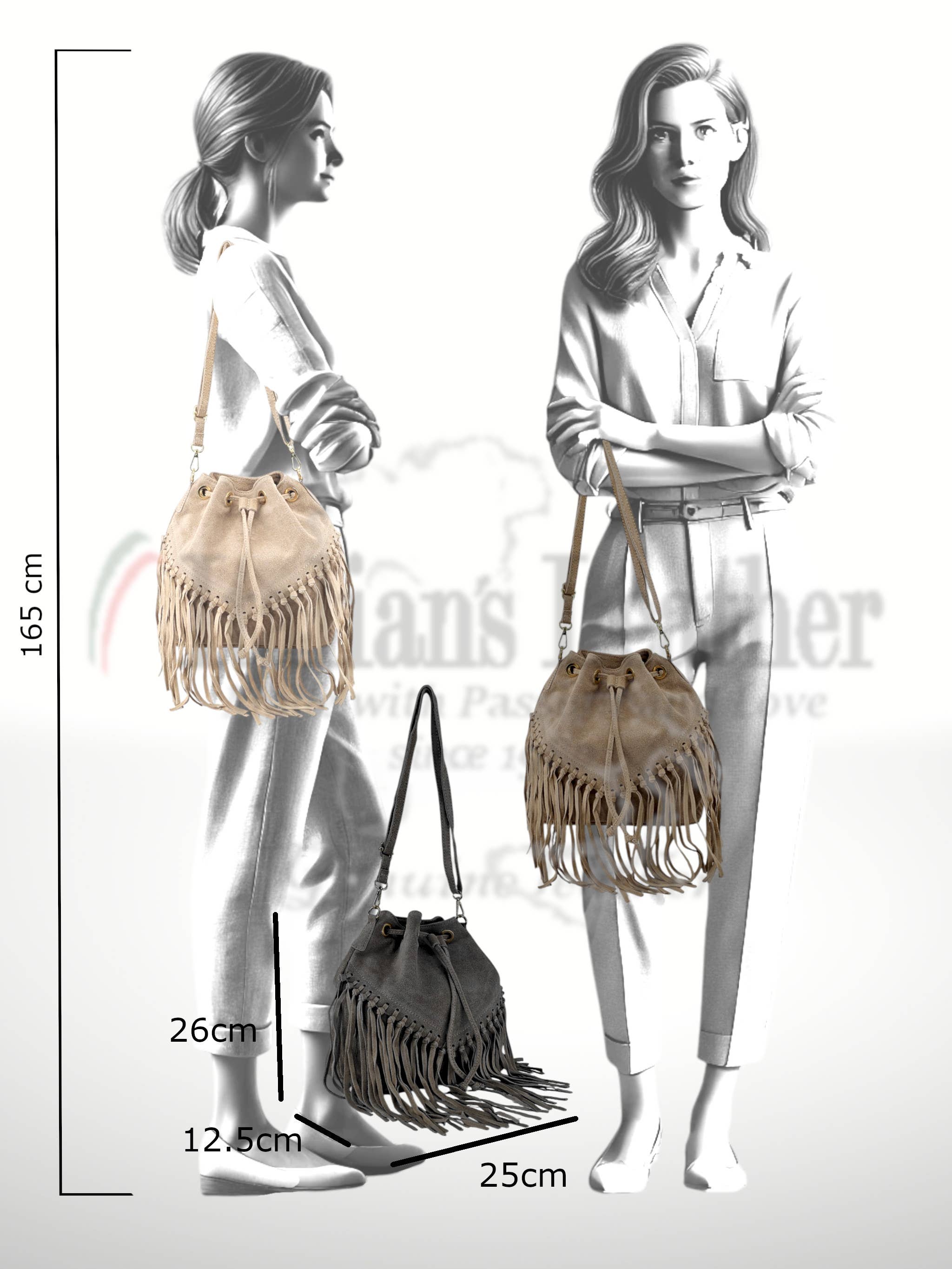 ITALIAN'S LEATHER – Großhandel Schultertasche – Damen – Emanuela Beuteltasche aus Wildleder 22041927