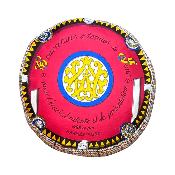 Cuscino rotondo in seta vintage rossa Couvertures et Tenues du Jour 13" per la vendita all'ingrosso da parte di Vintage Luxe Up