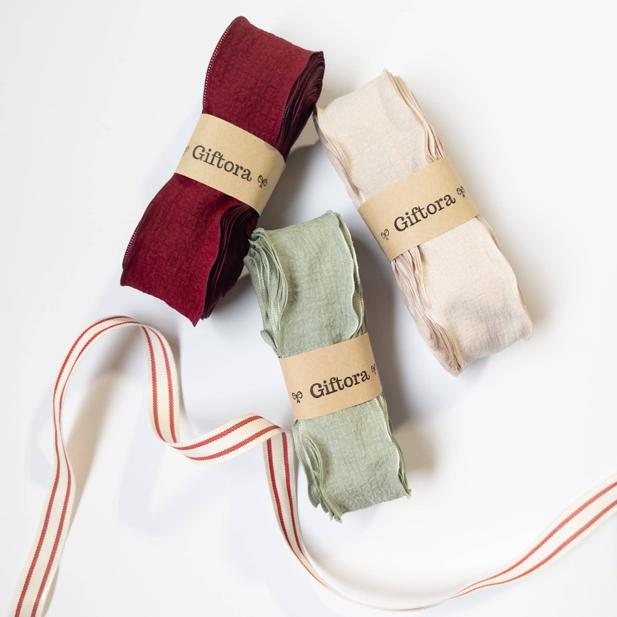 Giftora Wholesale - Vente Ruban – emballage cadeau - Ruban en coton rayé rouge et blanc2