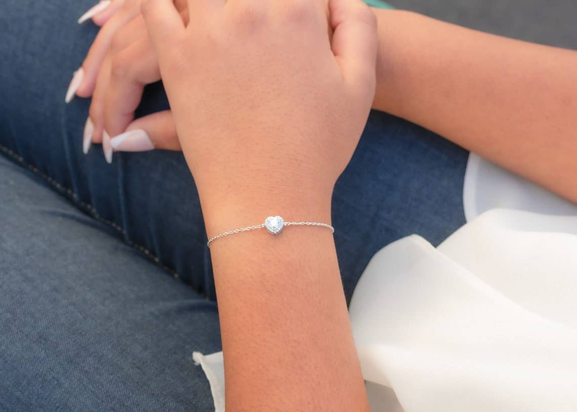Senoval Jewelry Co. - Venta al por mayor Pulseras de abalorios/colgantes - Pulsera corazón de plata de ley moissanita0