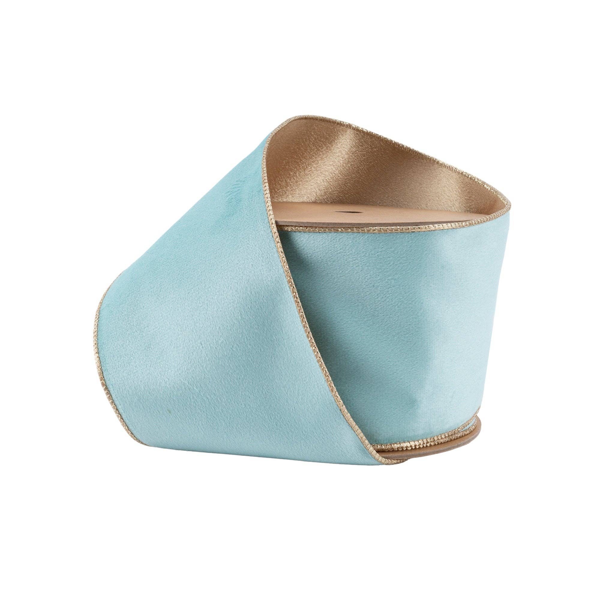 LA Ribbons Wholesale – Großhandel Band – Geschenke verpacken – 10-Yard-Rolle 4" Wende-Klassik-Samtband mit Draht | Aqua/Gold