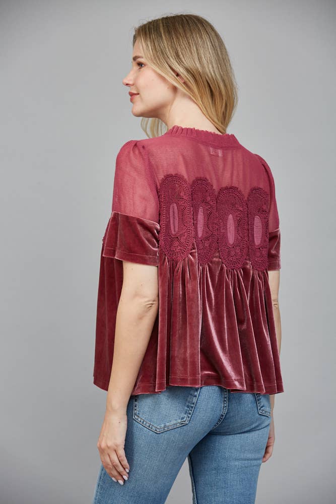 FATE – Blusa - Mulher por atacado – TOP DE VELUDO COM DETALHE DE RENDA FT2547411