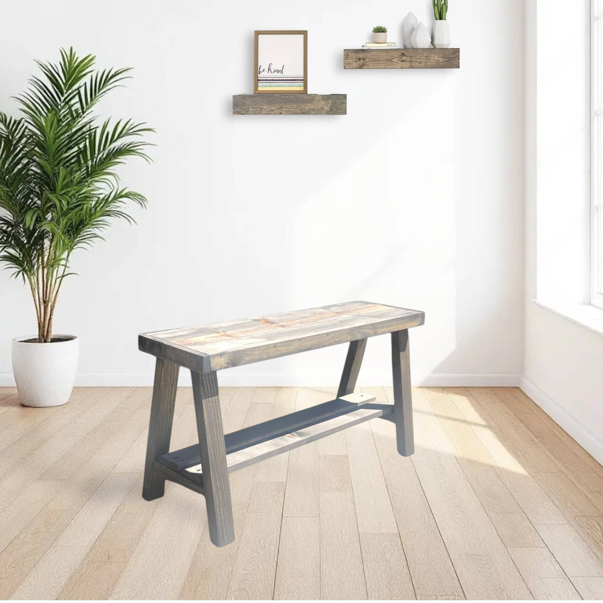 Intrinsic Haven – wholesale Bench – Farmhouse Olive Branch Solid Pine Wood Entry Bench3