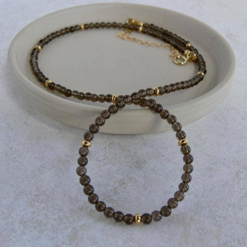 Rope and Leather - Wholesale Beaded/Pearl Necklace - Smoky Topaz Necklace2