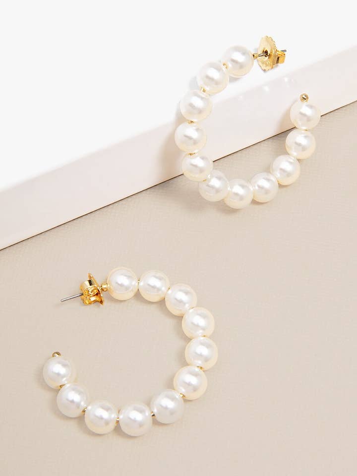 The Classic Pearl Hoop Earrings for wholesale by ZENZII Jewelry