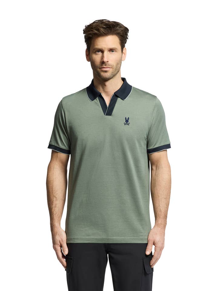 Mackay Jacquard Johnny Collar Polo-313 Sea Spray for wholesale by Psycho Bunny