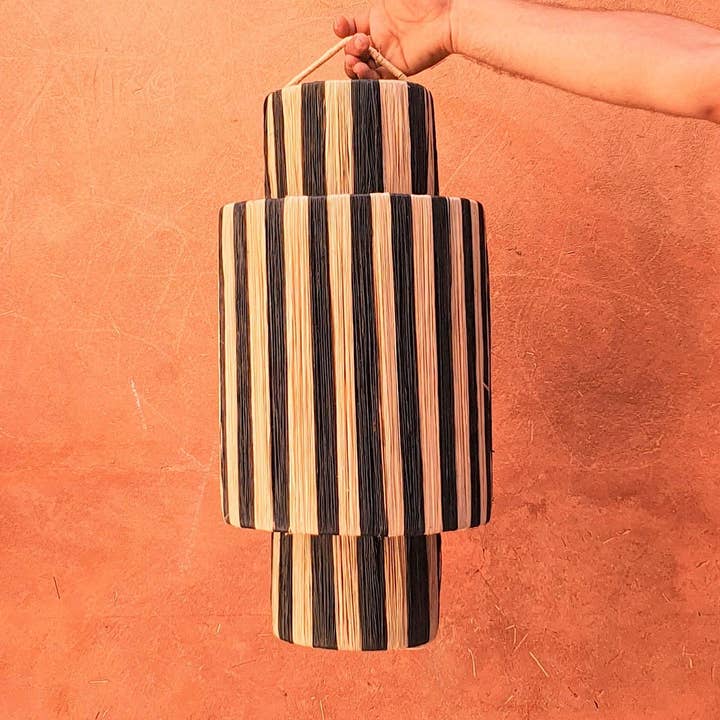 Moroccan cylindrical shape suspension of braided Raffia for wholesale by MARRAKECH METACRAFT LTD