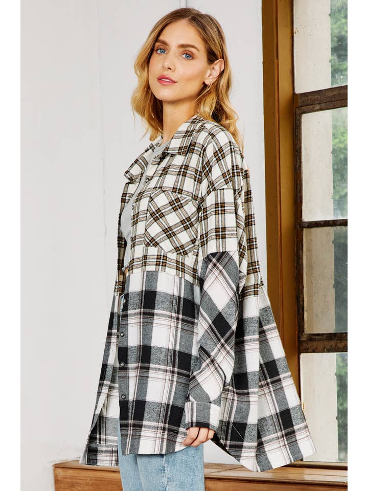 FSL Apparel - Wholesale Button Down Shirt - Women's - IJ1046 - MIXED PLAID BUTTON DOWN OVERSIZED SHIRT3