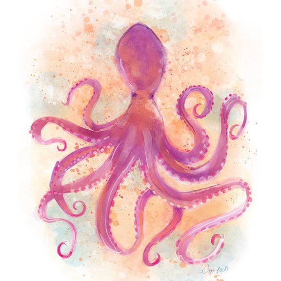 Watercolor Octopus Art Print for wholesale by Dawn of Designs