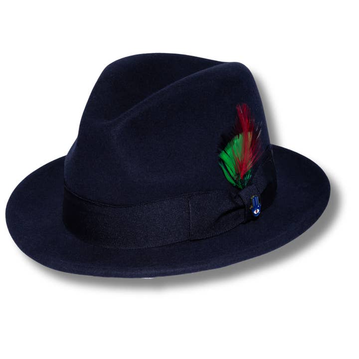 Ferrecci Brooks Soft 100% Australian Wool Felt Body With Removable Feather Navy Blue Hat Great For Travel. for wholesale by Ferrecci