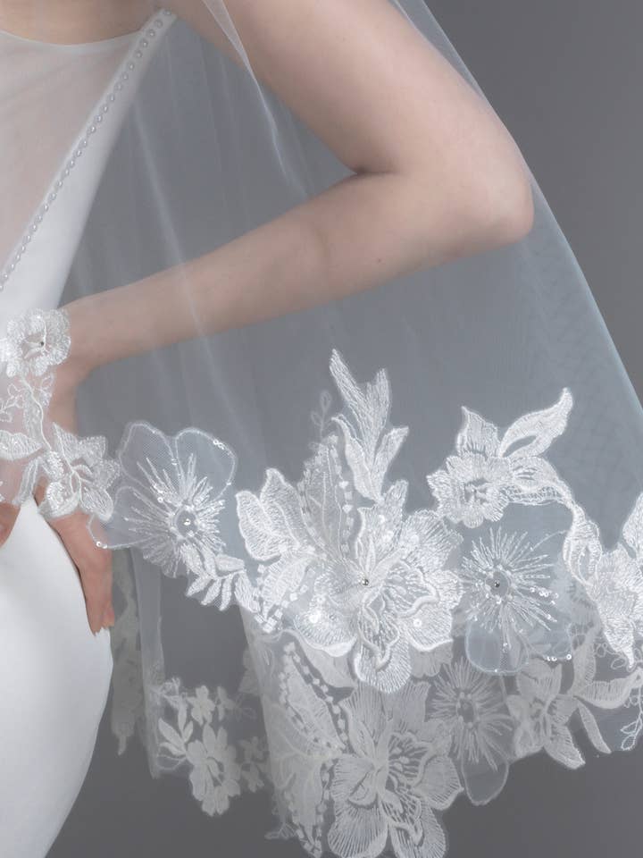 FS6231 Floral Embroidered Lace Bridal Veil 38" 50" 108" 120" and other Purchase Wholesale quinceañera dresses. Free Returns & Net 60 Terms on Faire trending on Faire.